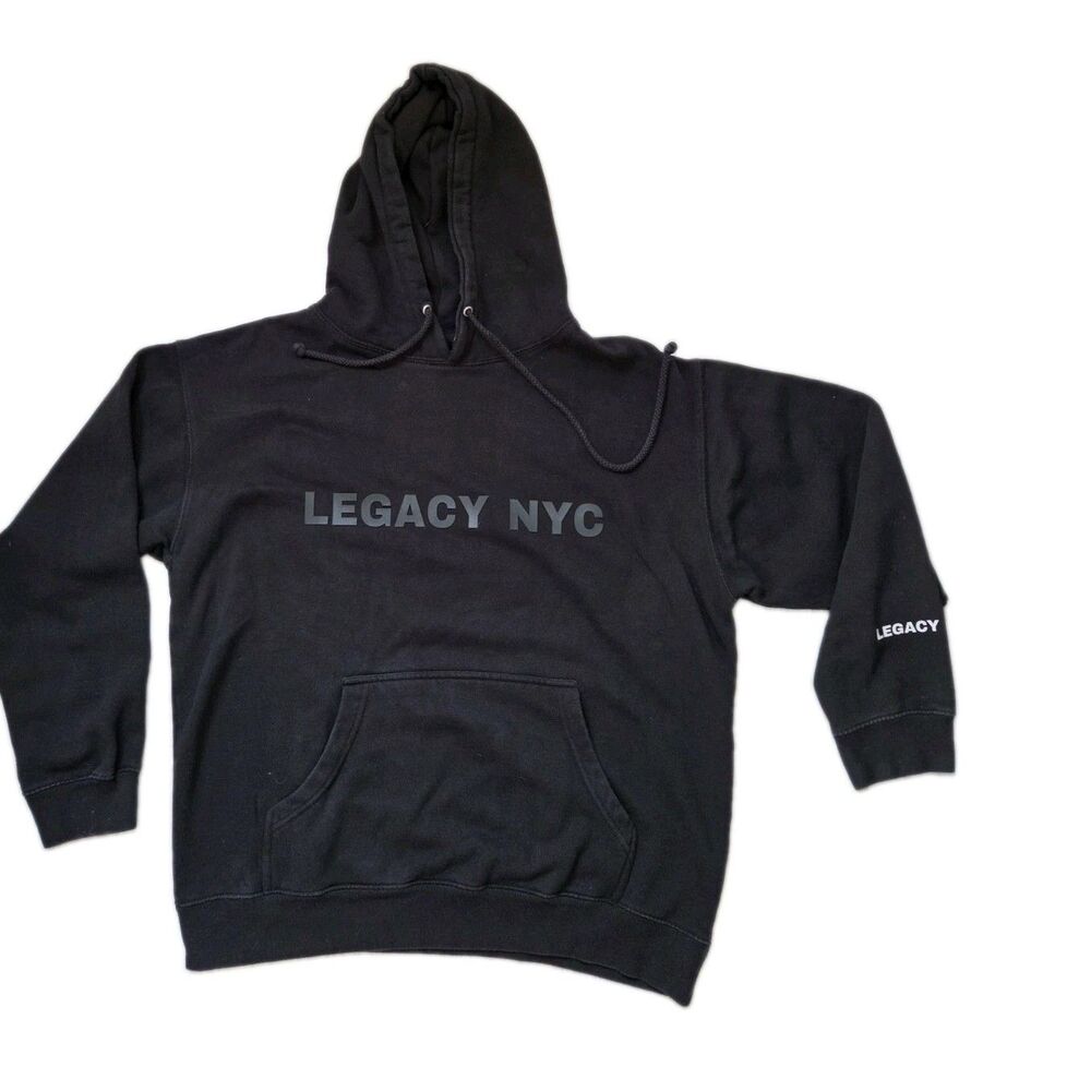 Legacy NYC Silicone Logo Hoodie Black Pullover Sweatshirt Mens Large Streetwear
